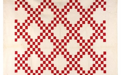 RED AND WHITE BLOCK PATTERN QUILT 80" x 84".