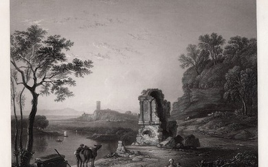 RICHARD WILSON 1800s Engraving The Ruined Castle Temple SIGNED Framed