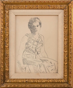 ROBERT HENRI, New York/Pennsylvania/Ohio, 1865-1929, A seated female., Charcoal on paper, 11" x 8" sight. Framed 16" x 13.5".