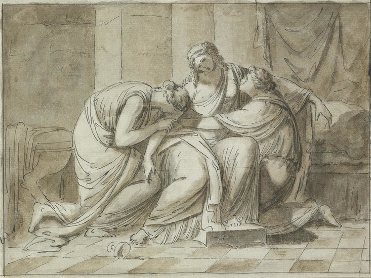 ROMAN SCHOOL, 18TH CENTURY The Death of Sophonisba. Pen and black ink and...