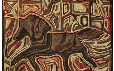'RUNNING HORSE' HOOKED RUG, JOHN ANDERSON, LATE 20TH CENTURY