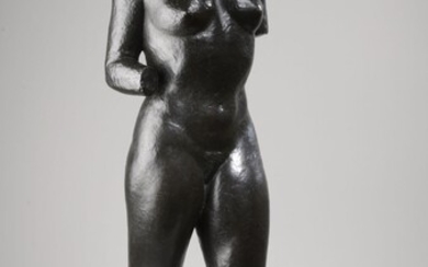 Raoul LAMOURDEDIEU (1877-1953) Nu féminin Circa 1930. Bronze à patine brun foncé. Signé Raoul Lamourdedieu...