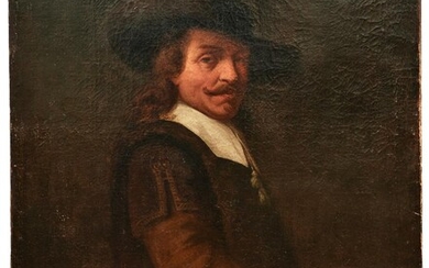 Rembrandt, Harmensz van Rijn - Nachfolger, Bildnis eines vornehmen Mannes mit Stock