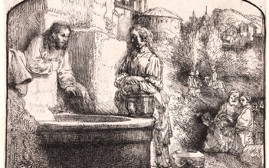 Rembrandt van Rijn (1606-1669). Christ and the woman of Samaria:...