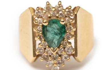 Ring, 14K GIA Gold and emerald ring with diamonds
