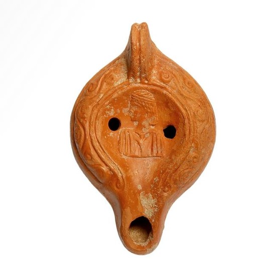 Roman Oil Lamp with Bust of a Young Emperor