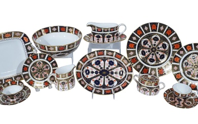 Royal Crown Derby Assembled English Bone China Dinner Service, Derbyshire, Old Imari Pattern, Introduced 1901, 1921 - 1975, 72 Pieces
