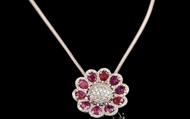Rubi Pear Shape and diamonds Flower necklace