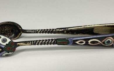 Russian silver tongs with enamel