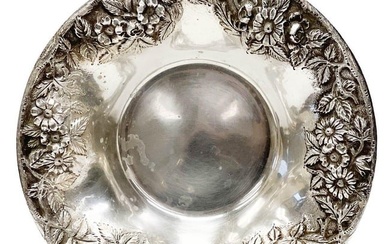 S Kirk & Sons American Sterling Silver Bowl Repousse Flowers circa 1930