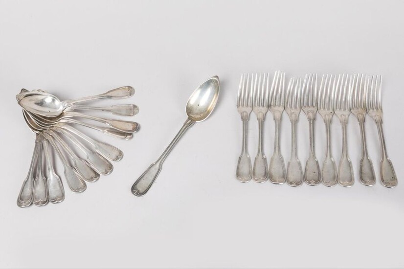 SILVER - Part of solid silver housewife: 6 large spoons,...