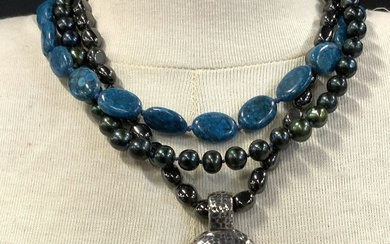 SSD Sterling Silver Necklace w Peacock Pearls Gems