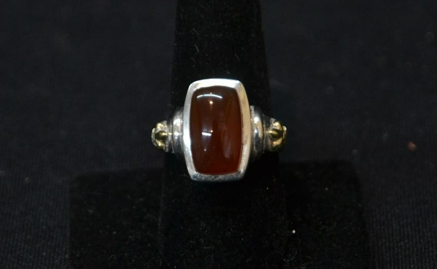 STERLING SILVER & AGATE RING - SIZE 9