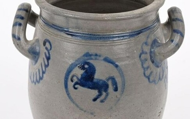 STONEWARE CROCK WITH HORSE DECORATIONS