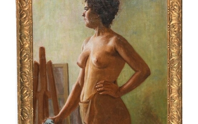 SYNAVE Tancrede. (1860-1936). « Modèle posant ». Toile signée. H.65 L.54.