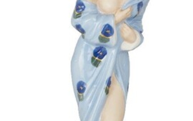 Schaff for Royal Dux, Model of a semi-nude female draped in blue shawl and with blue shoes, model no. 3293, circa 1930, Glazed ceramic, Signed 'Schaff' in the model (rear of shawl), underside with Royal Dux pink triangle lozenge, other printed and...