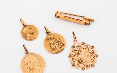 Set of 4 gold baptism or birth medals (750).