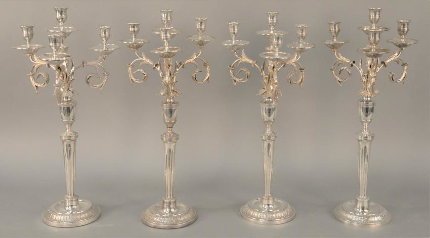 Set of Four German Silver Four Light Candelabra, 19th