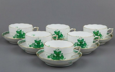 Set of Six Herend Chinese Bouquet Green Tea Cups with