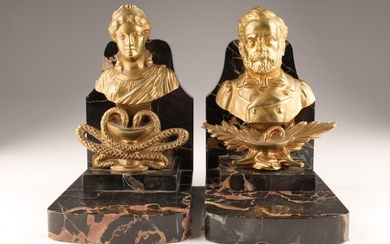 Signed French Gilt Bronze Bookends Louis Pasteur