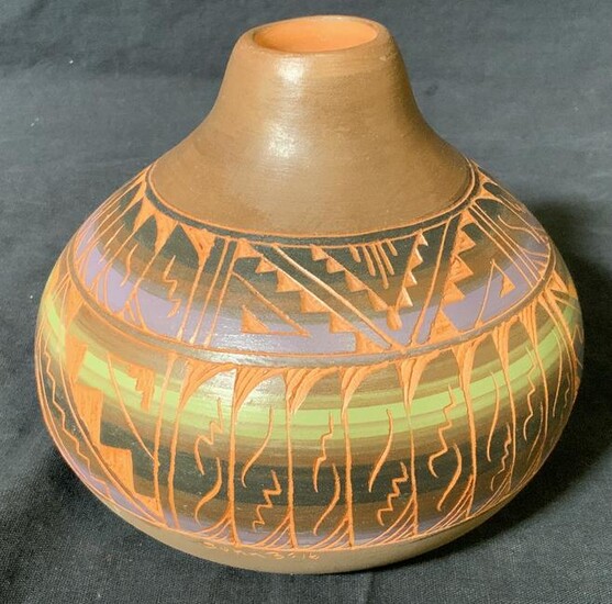 Signed Terracotta Hand Painted Vase