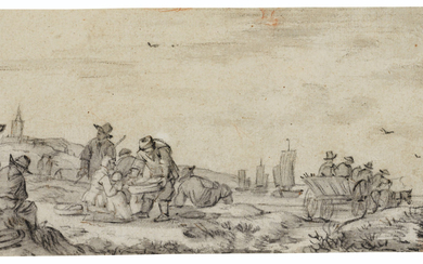 Simon de Vlieger (Rotterdam 1600/1601-1653 Weesp), The beach at Scheveningen, with a cart and fishing boats