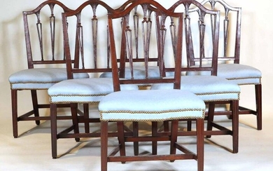Six Federal Carved Mahogany Side Chairs