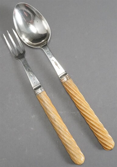 Southwest Decorated Sterling Silver, Gold Mounted and Carved Handle Two-Piece Set, Impressed French Import Marks