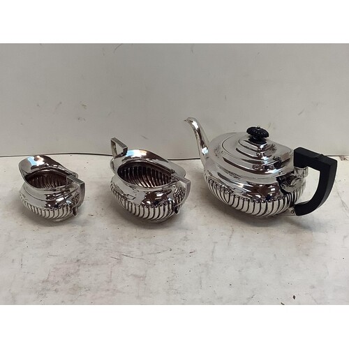 Sterling silver 3 piece tea set with half reeded design by J...