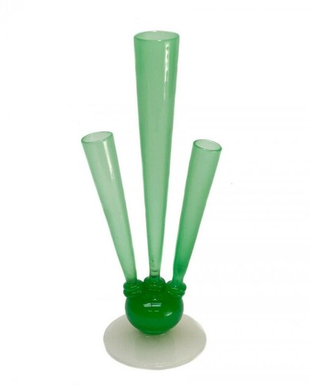 Steuben Green Jade Glass and Alabaster Triple-Stem Vase