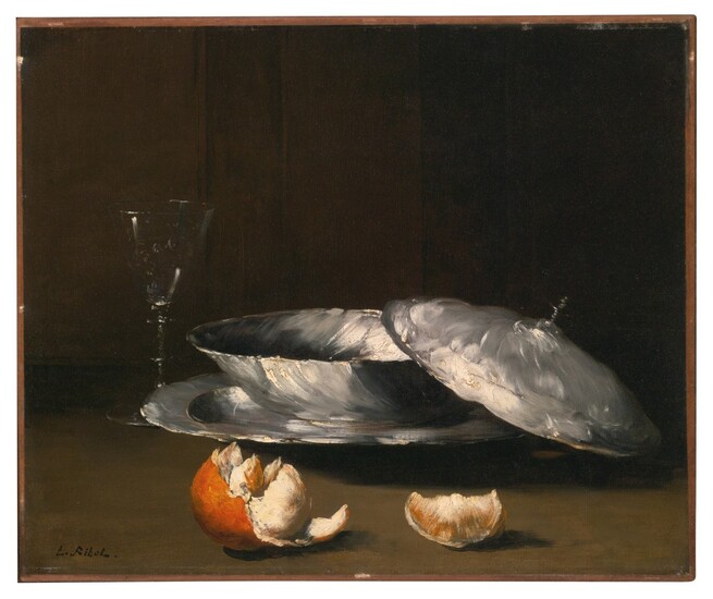 Still Life with Bowl, Glass and Orange, Théodule Ribot