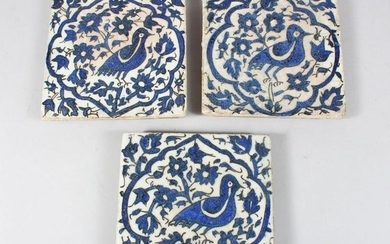 THREE 18TH/19TH CENTURY PERSIAN TILES, each decorated