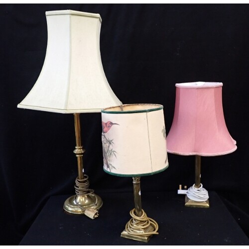 THREE BRASS TABLE LAMPS 73cm high