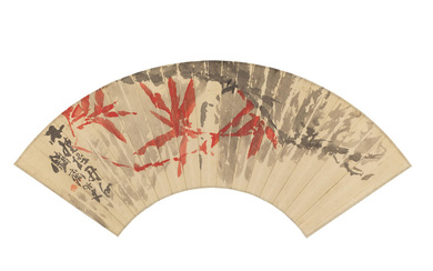 TOMIOKA TESSAI (1836-1924) Red Bamboo Leaves Meiji (1868-1912) or Taisho...