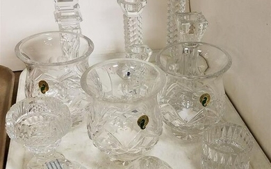 TRAY 12 PC. WATERFORD CANDLESTICKS + VOTIVES