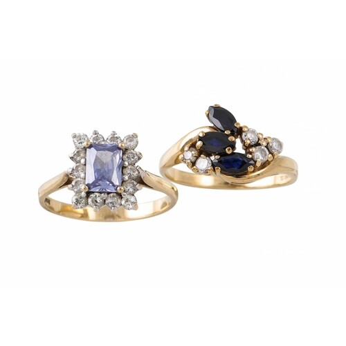 TWO CLUSTER DRESS RINGS, in 9ct gold both size P - Q