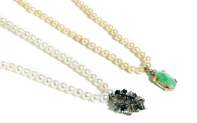 TWO PEARL NECKLACES WITH GOLD PENDANTS