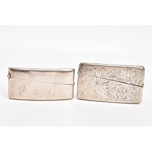 TWO SILVER CARD CASES, the first of a plain polished design,...