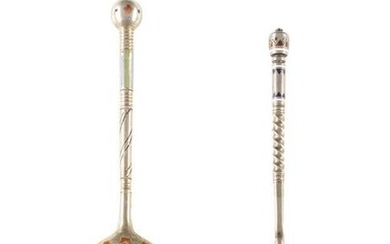 TWO SILVER-GILT AND CHAMPLEVÃ‰ ENAMEL SPOONS