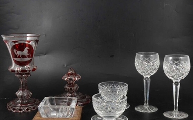 Table glass and other glassware, two boxes including Waterford