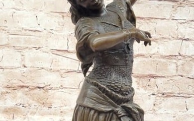 Tambourine Dancer Girl Bronze Sculpture Musical Decor Figure by M.C. Bouay
