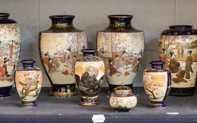 A collection of 20th century Japanese satsuma vases, each...