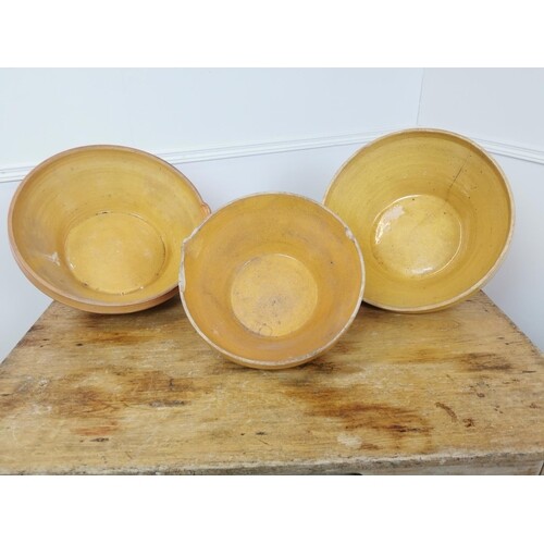 Three 19th C. glazed stoneware cream bowls {16 cm H x 45 cm ...