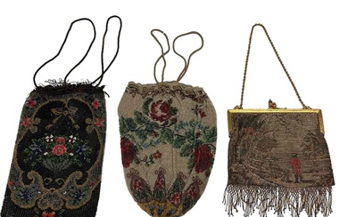 Three Antique Ladies Beaded Handbags