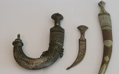 Three Antique Persian Jambiya Daggers & Scabbards