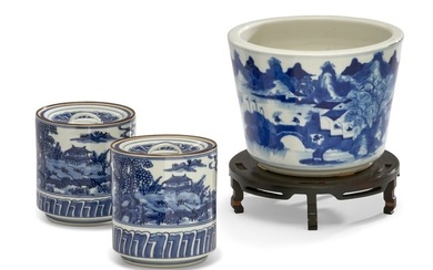 Three Asian blue and white porcelain tablewares