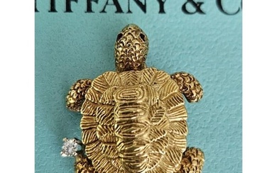 Tiffany & Co 18k Gold Turtle Tortoise Pin Brooch Diamond Egg Galápagos****>>>\\