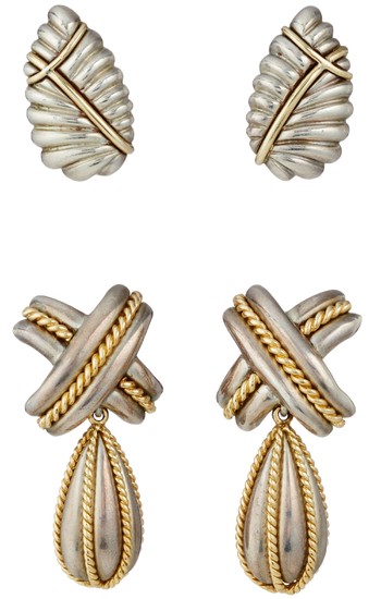 Tiffany & Co., A Set of Gold and Silver Earrings
