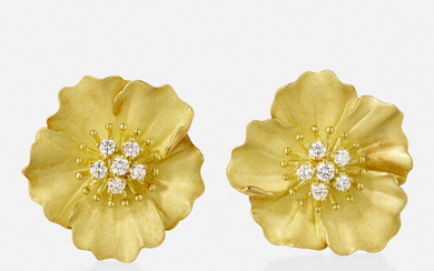 Tiffany & Co., 'Alpine rose' diamond and gold earrings