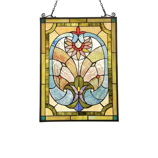 Tiffany-style Blue Green Stained Art Glass Hanging